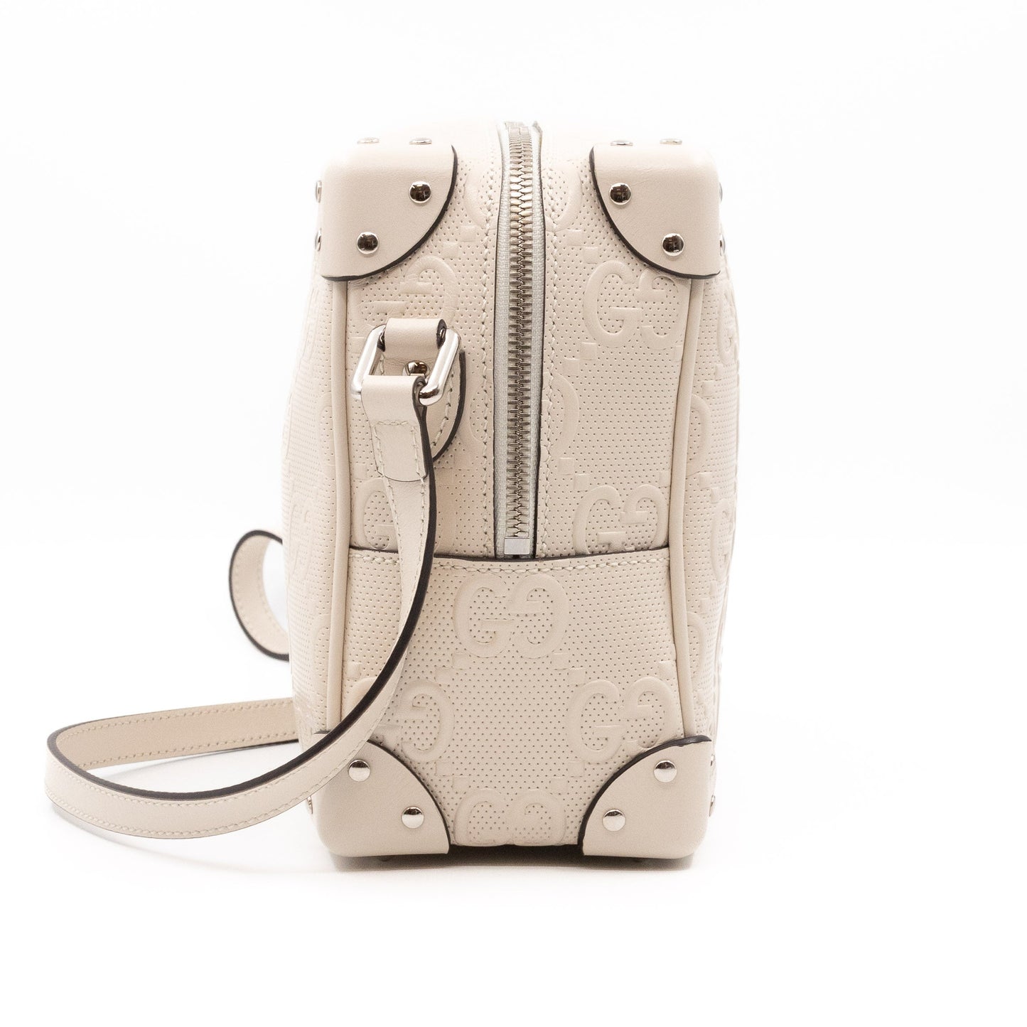 GG Embossed Trunk Bag White Leather