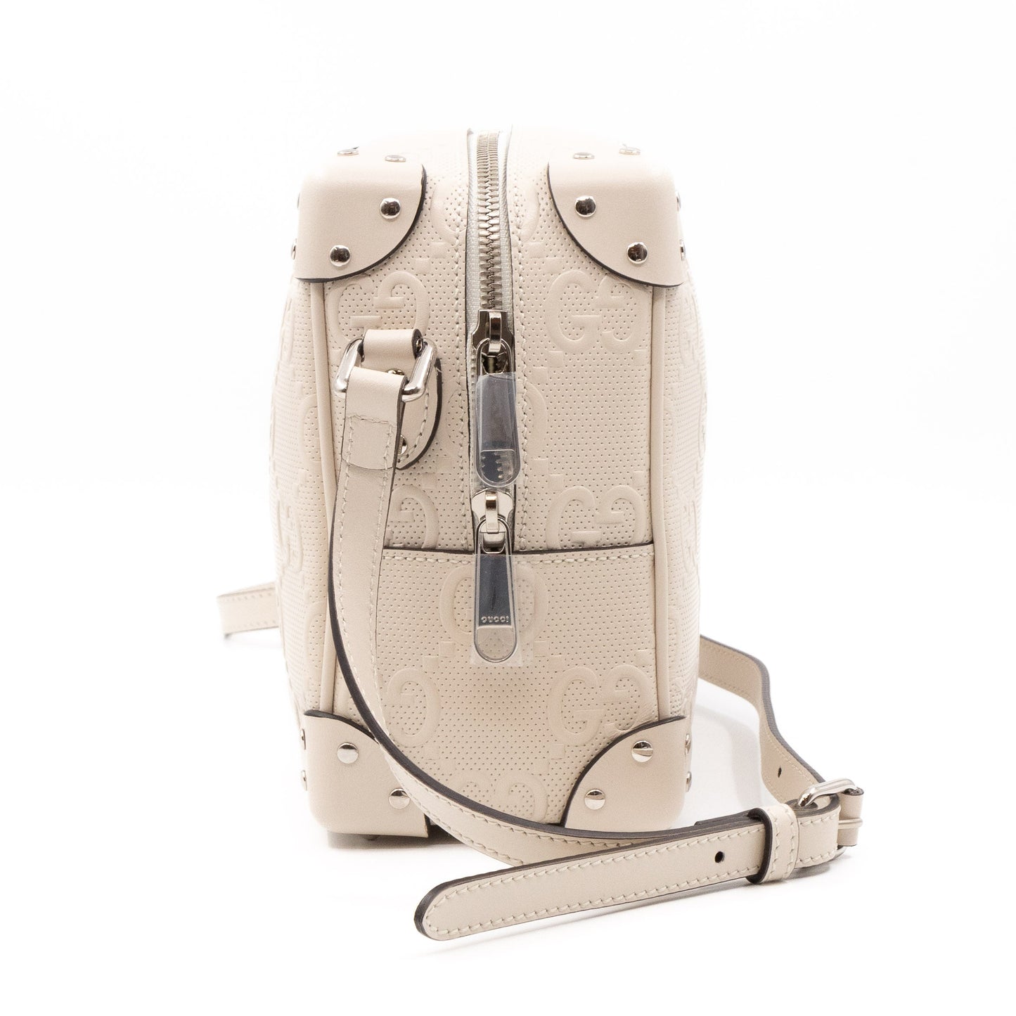 GG Embossed Trunk Bag White Leather