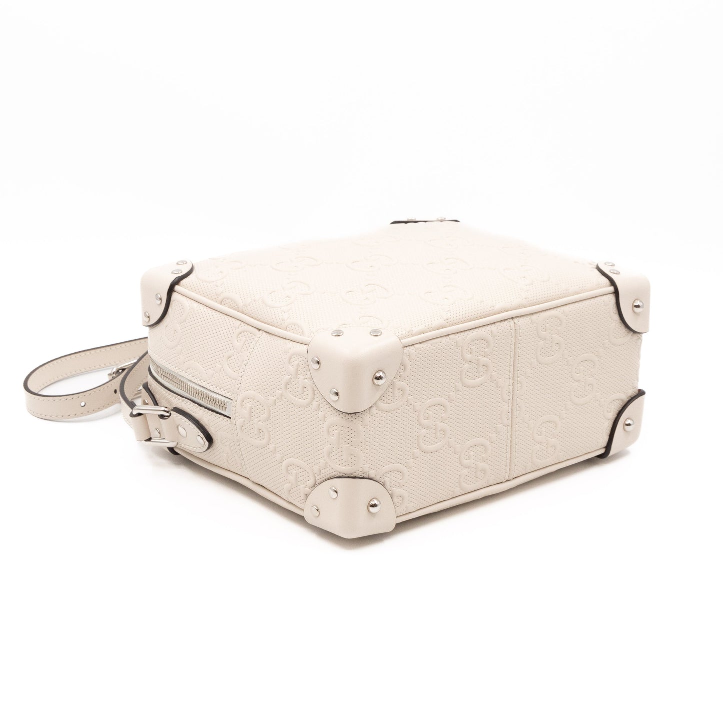 GG Embossed Trunk Bag White Leather