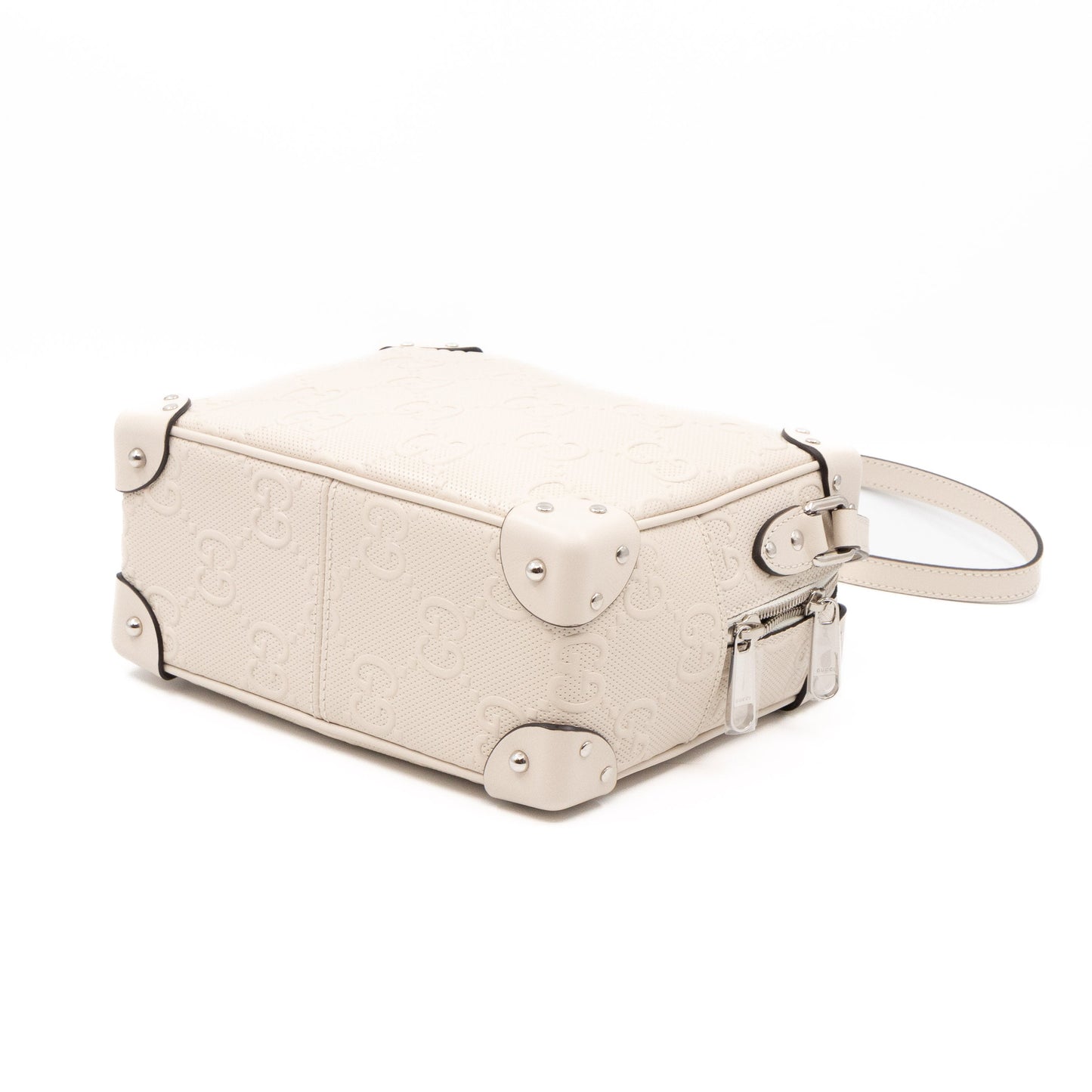 GG Embossed Trunk Bag White Leather