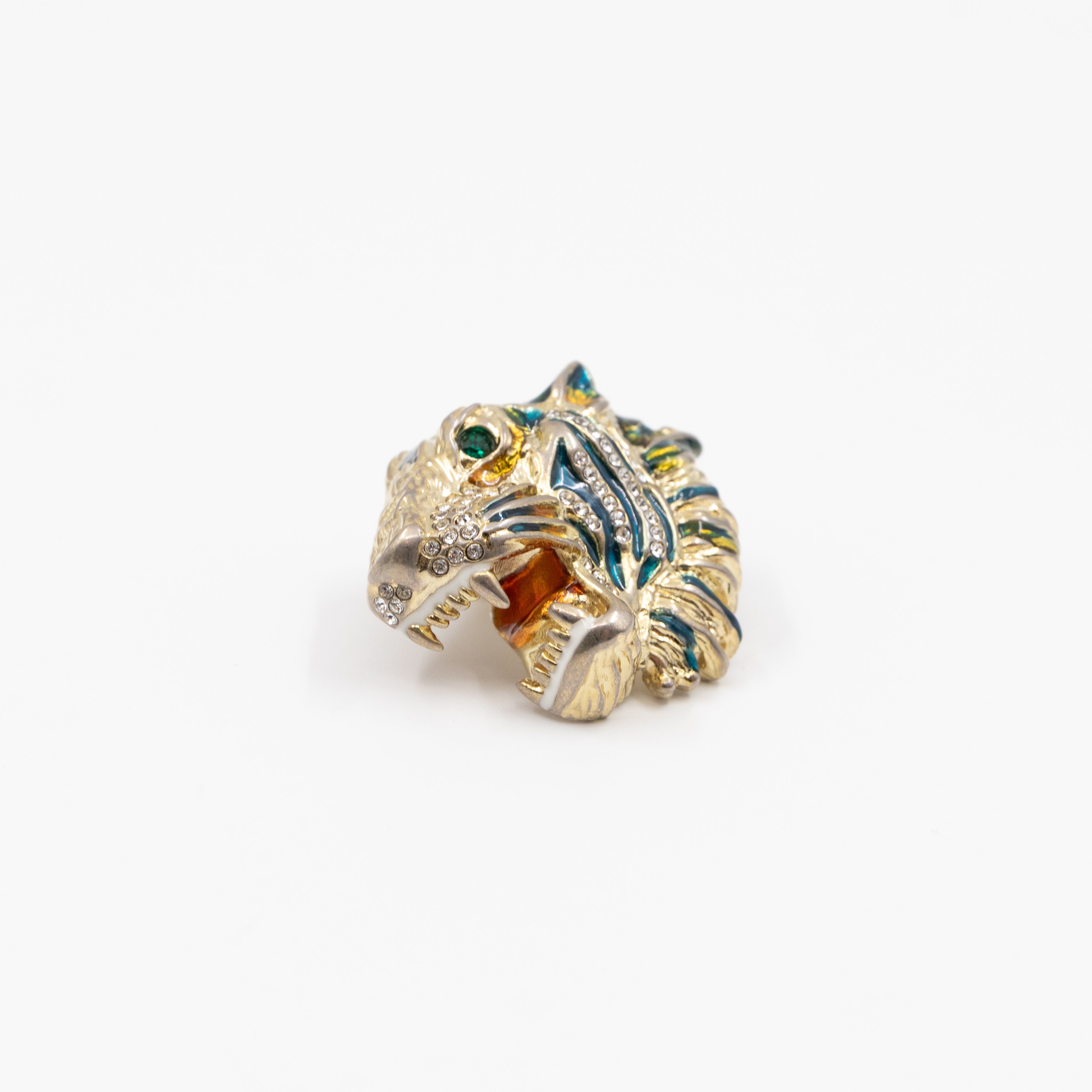 Crystal Enamel Tiger Head Earrings Gold
