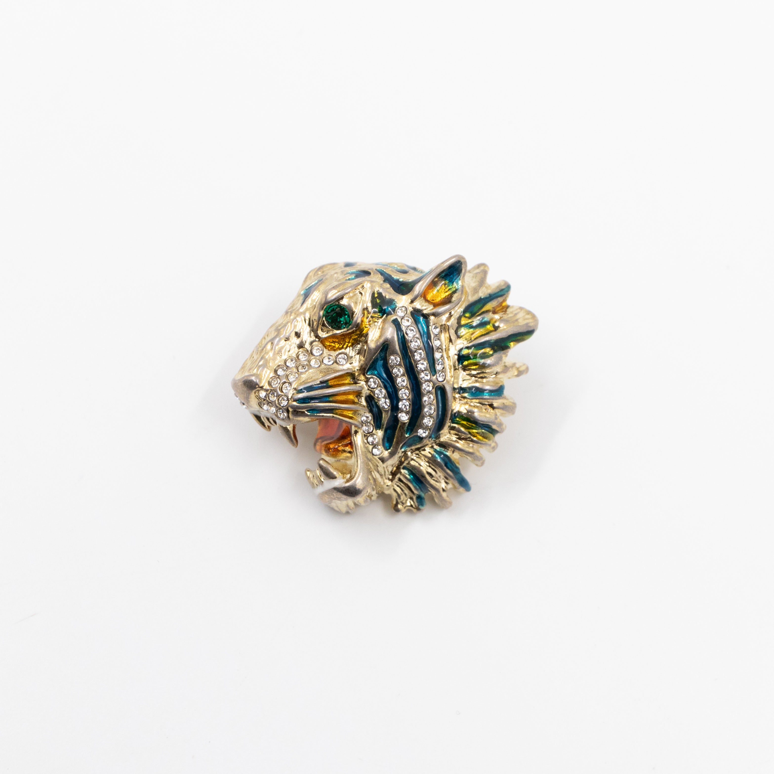 Crystal Enamel Tiger Head Earrings Gold