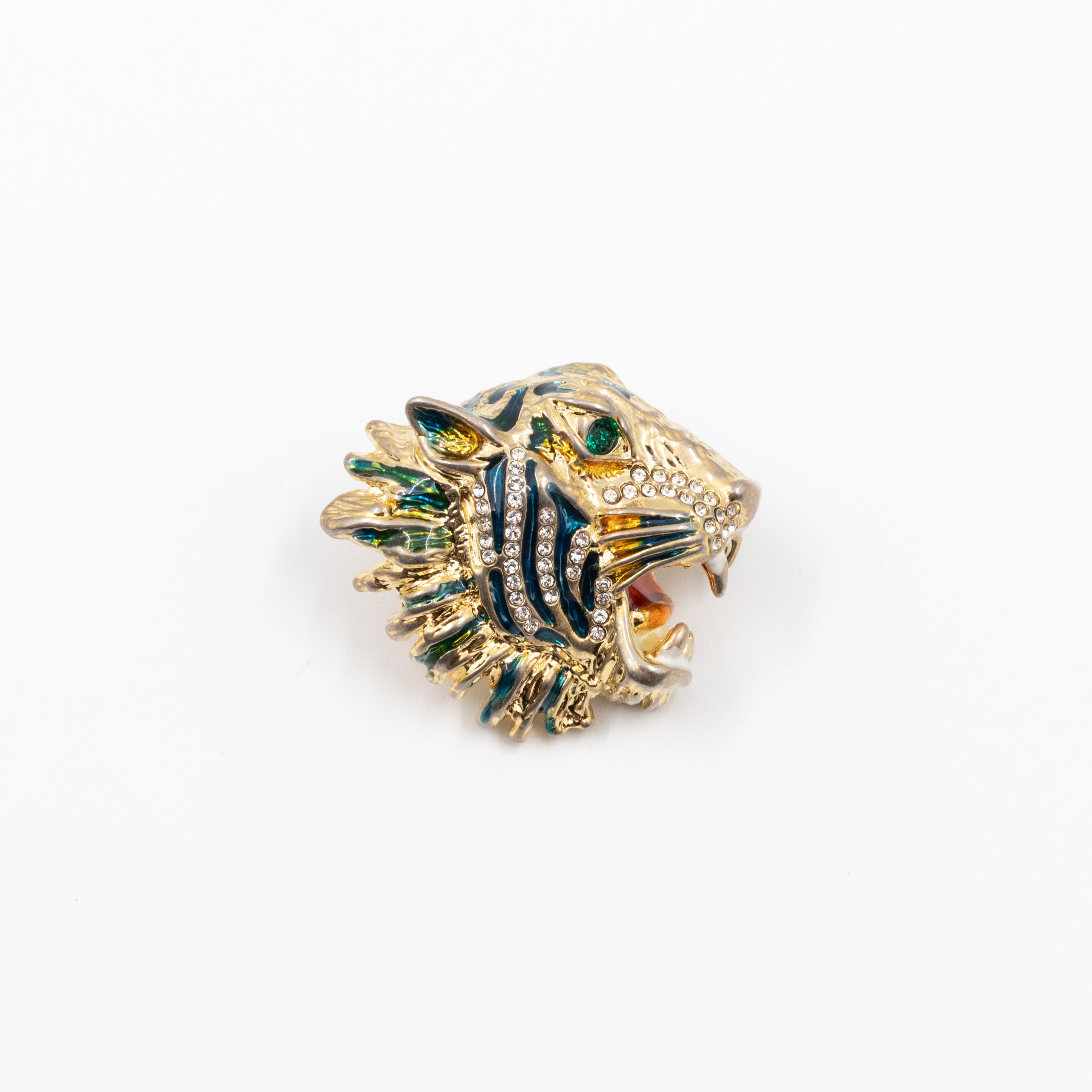 Crystal Enamel Tiger Head Earrings Gold