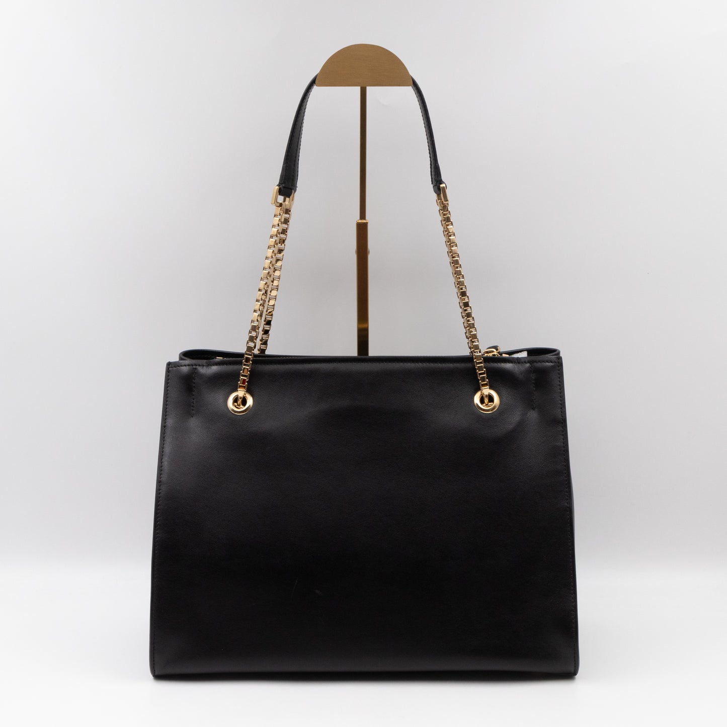 Gancini Chain Handle Tote Black Leather