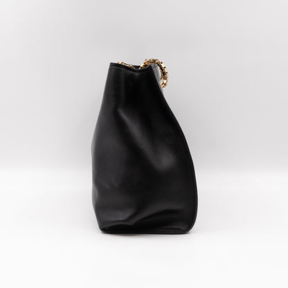 Gancini Chain Handle Tote Black Leather