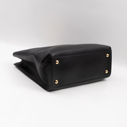 Gancini Chain Handle Tote Black Leather