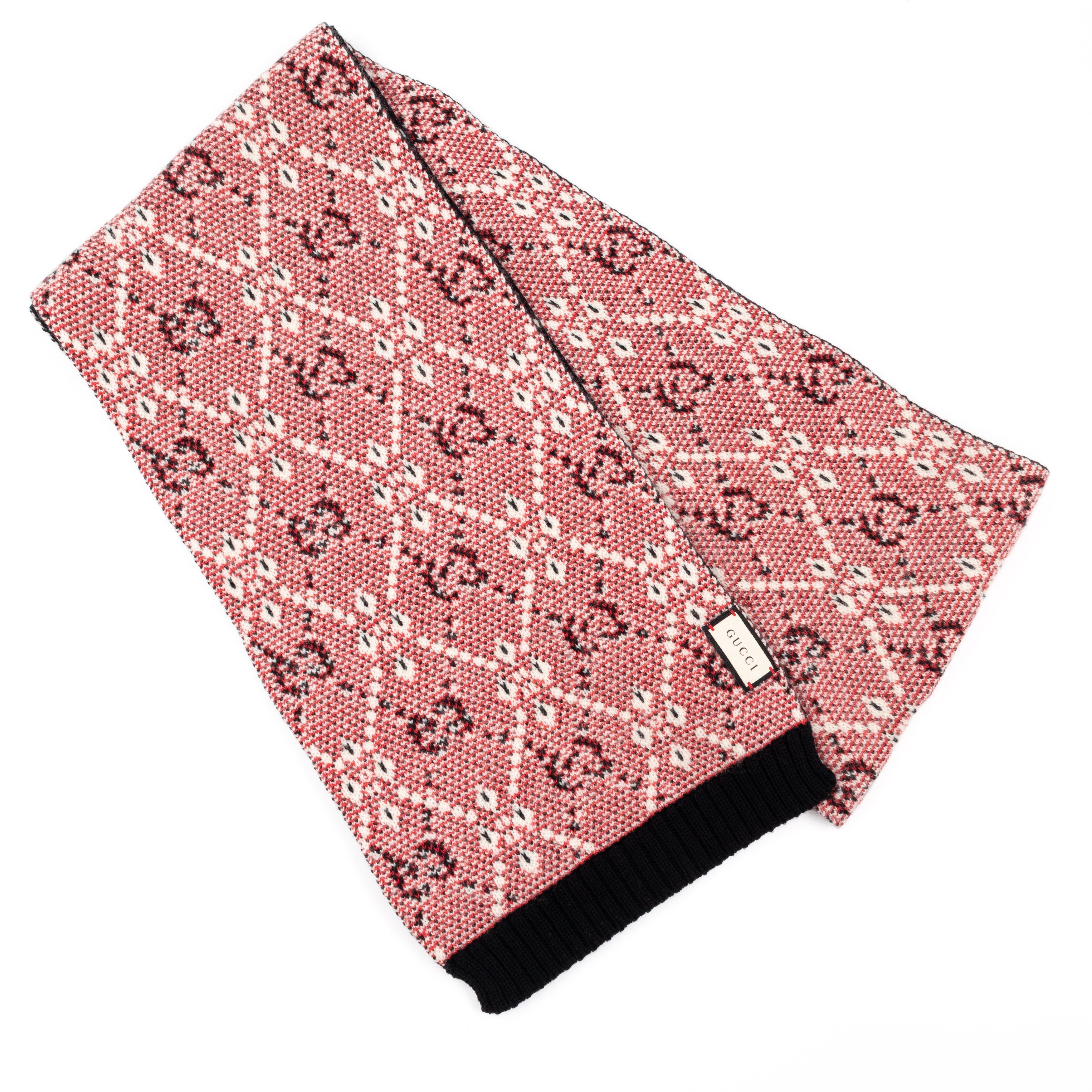 GG Cotton Wool Scarf Black & Red