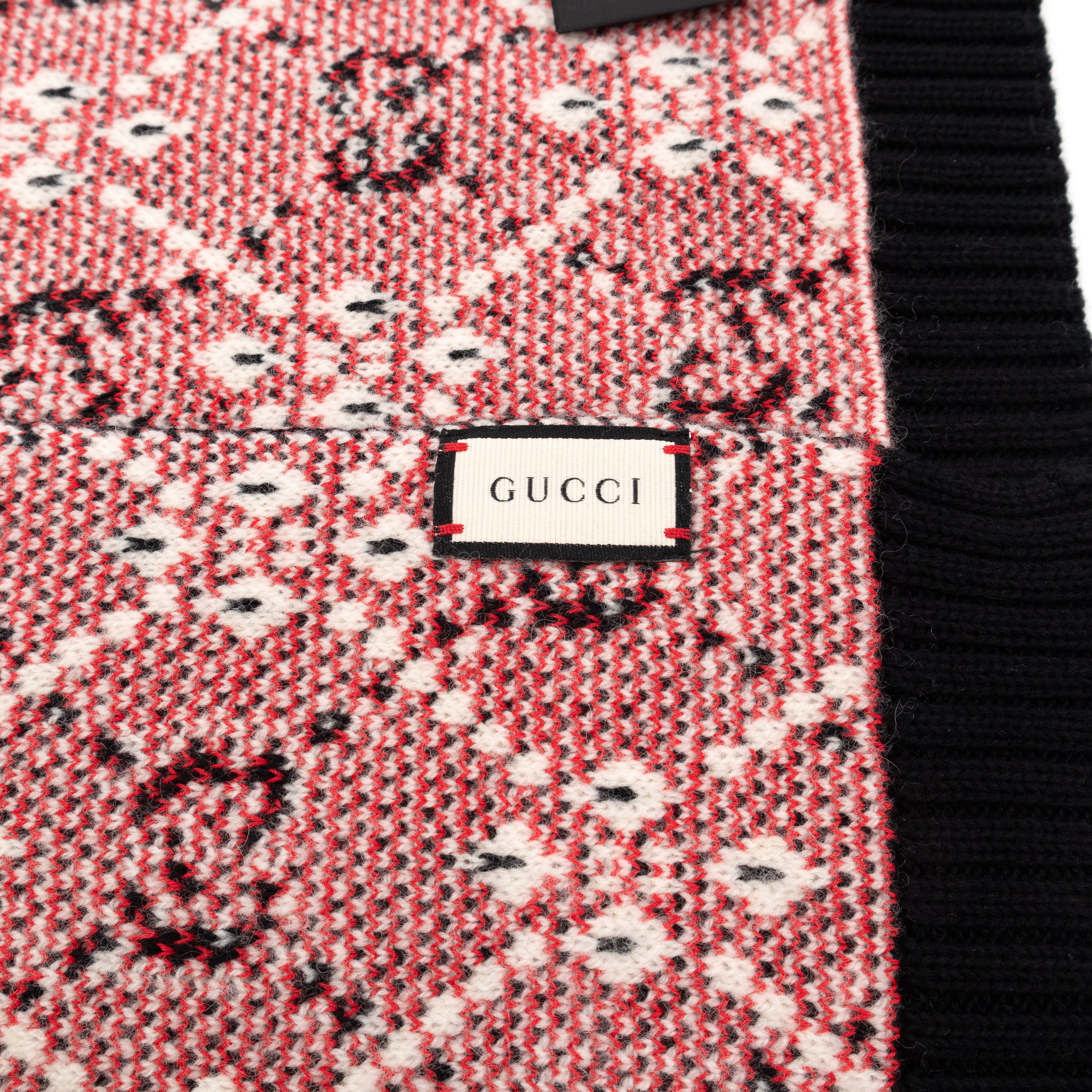 GG Cotton Wool Scarf Black & Red