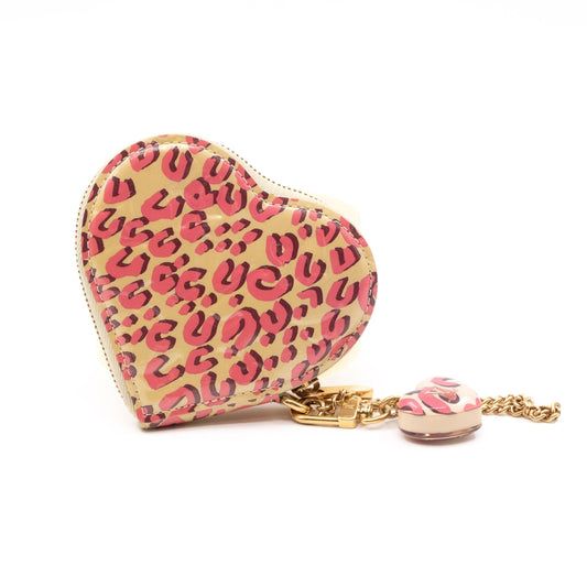 Heart Coin Purse Vernis Pink Leopard