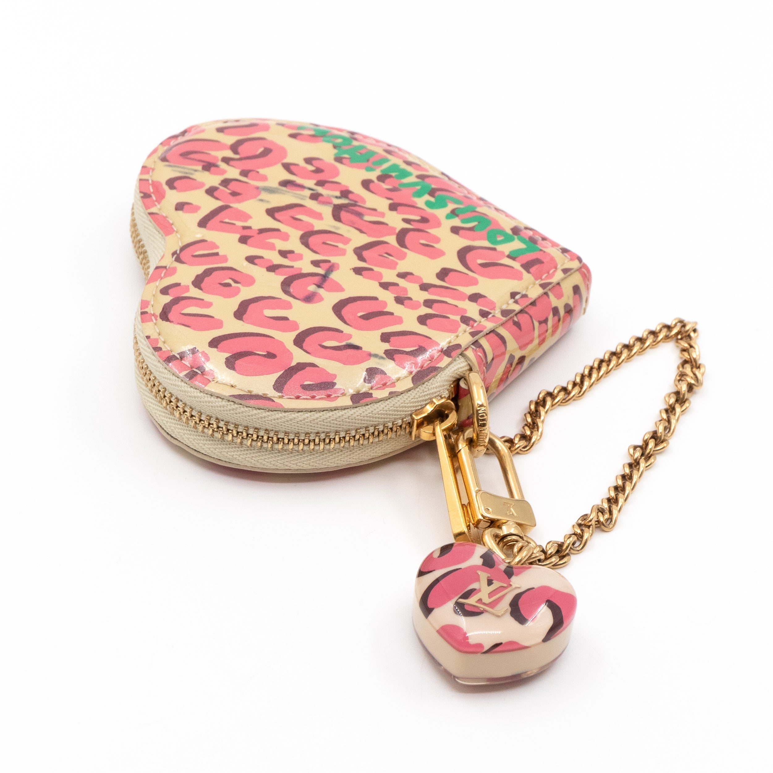 Heart Coin Purse Vernis Pink Leopard