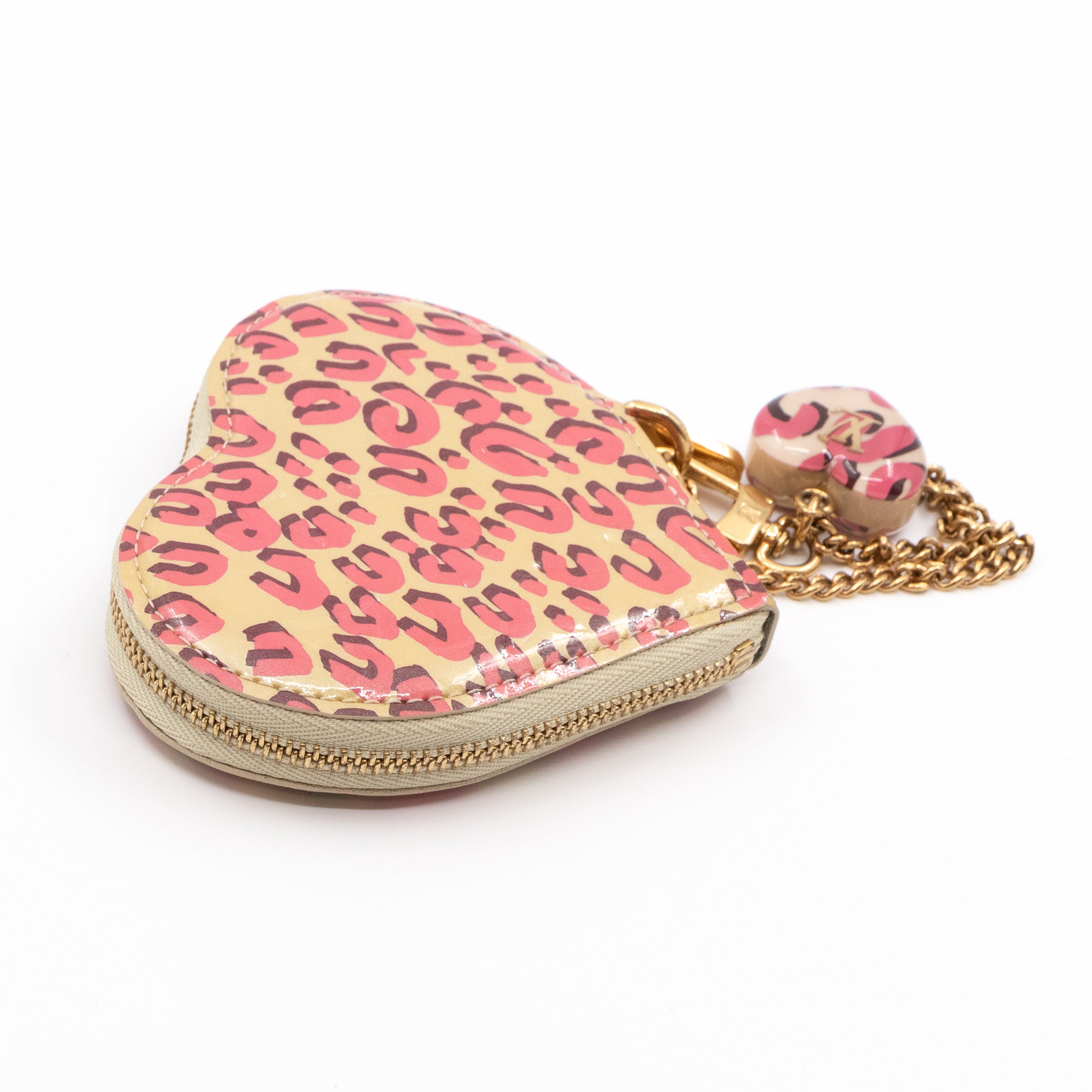 Heart Coin Purse Vernis Pink Leopard