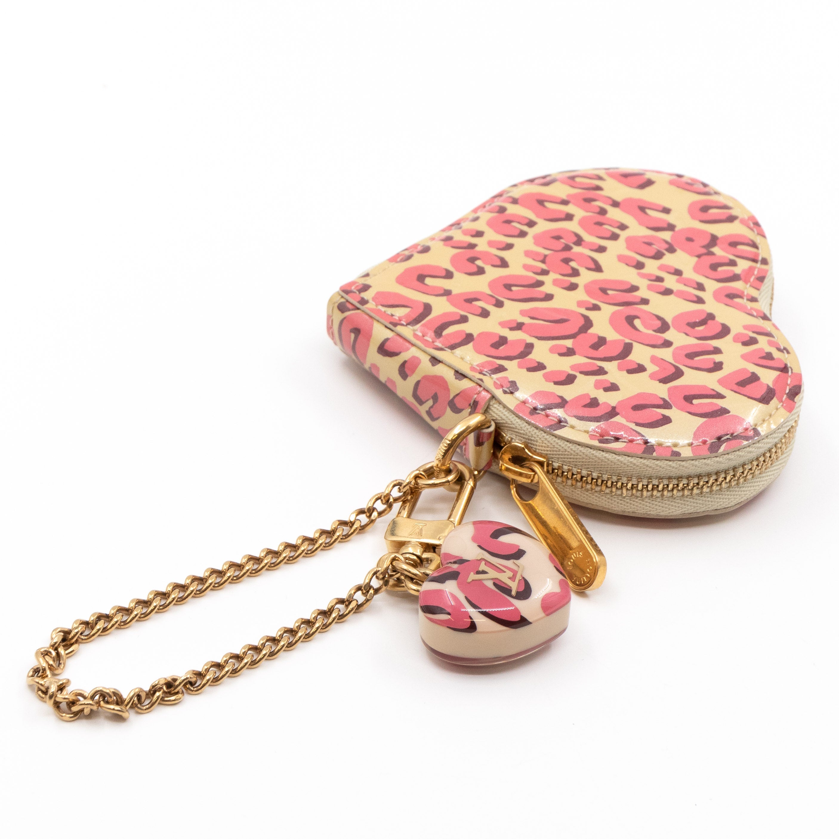 Heart Coin Purse Vernis Pink Leopard