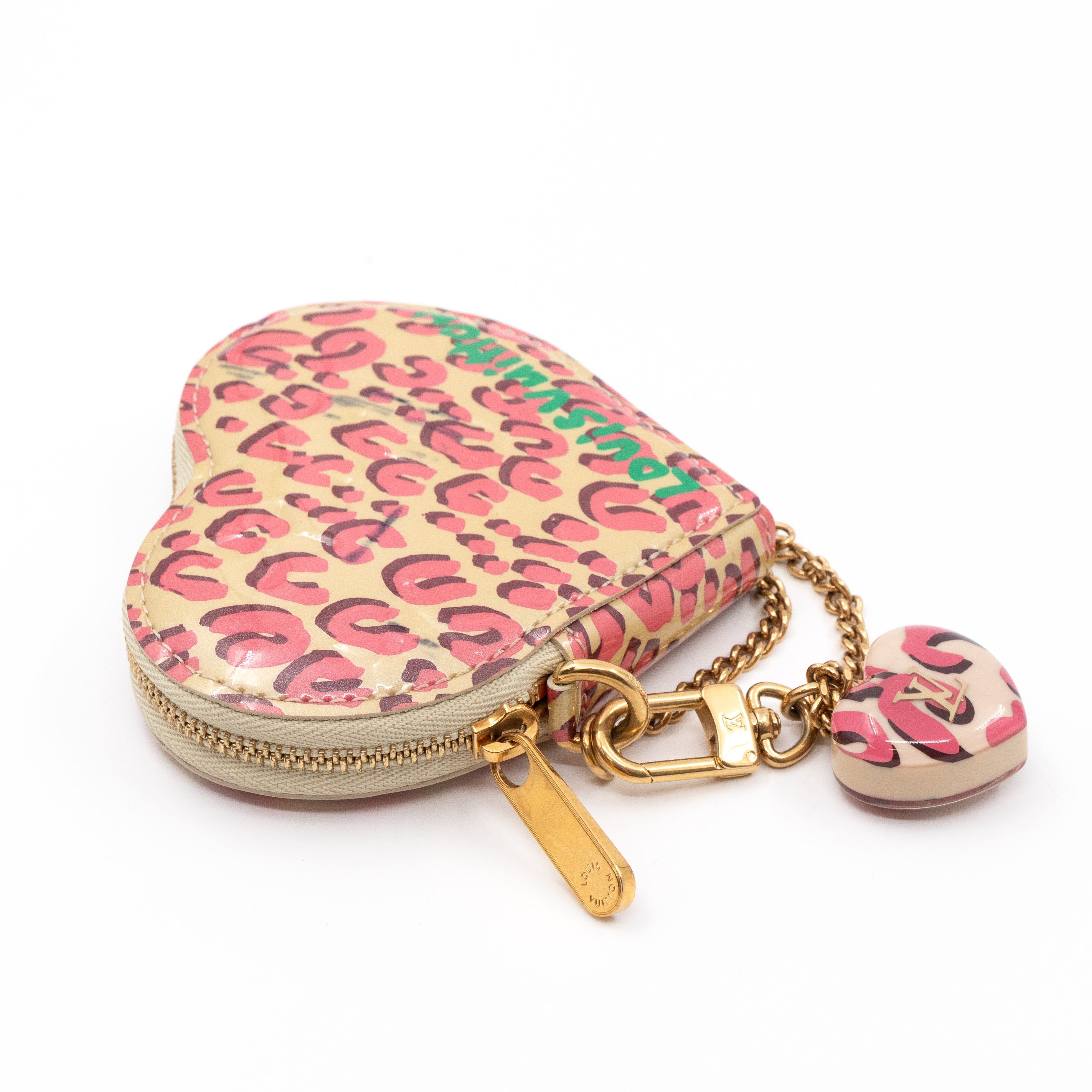 Heart Coin Purse Vernis Pink Leopard