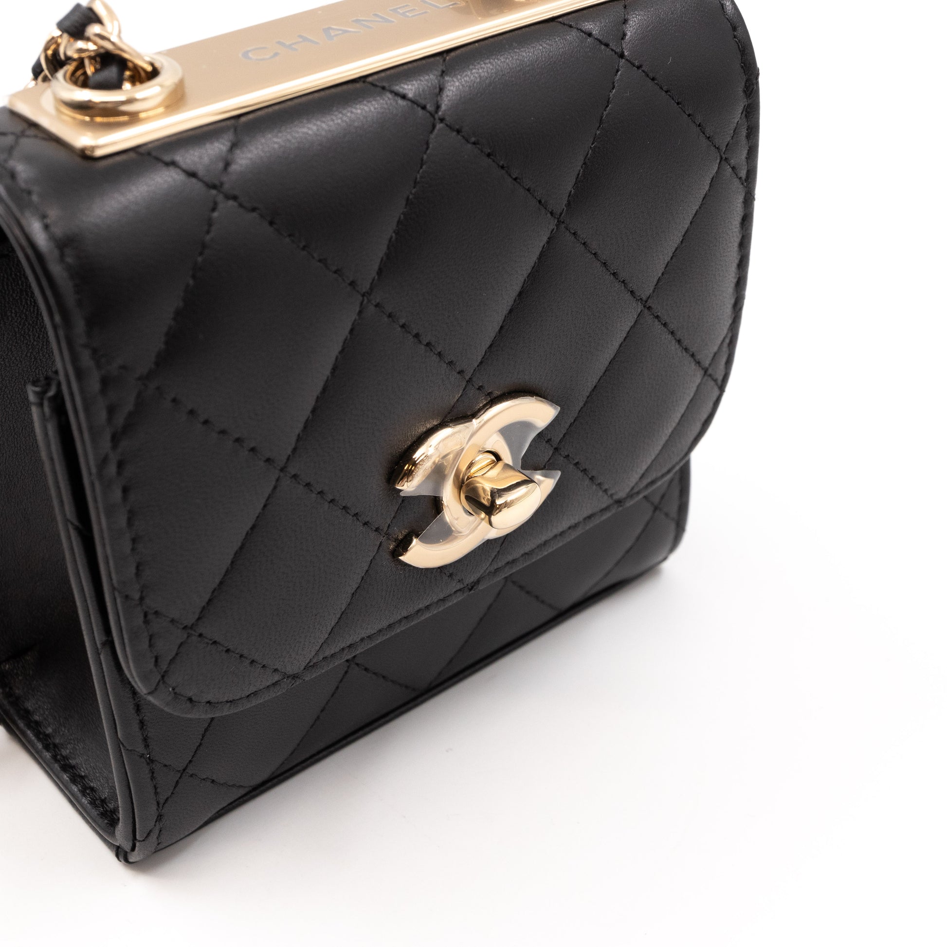 Chanel Small Quilted Trendy CC Clutch With Chain Black Lambskin