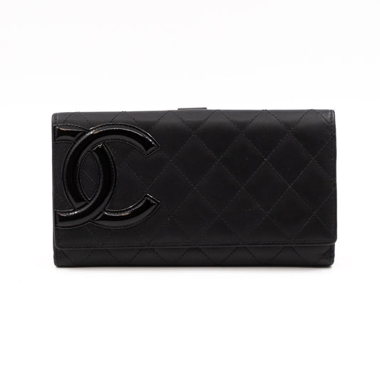 Cambon Long Trifold Wallet Black Leather