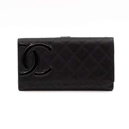 Cambon Long Trifold Wallet Black Leather