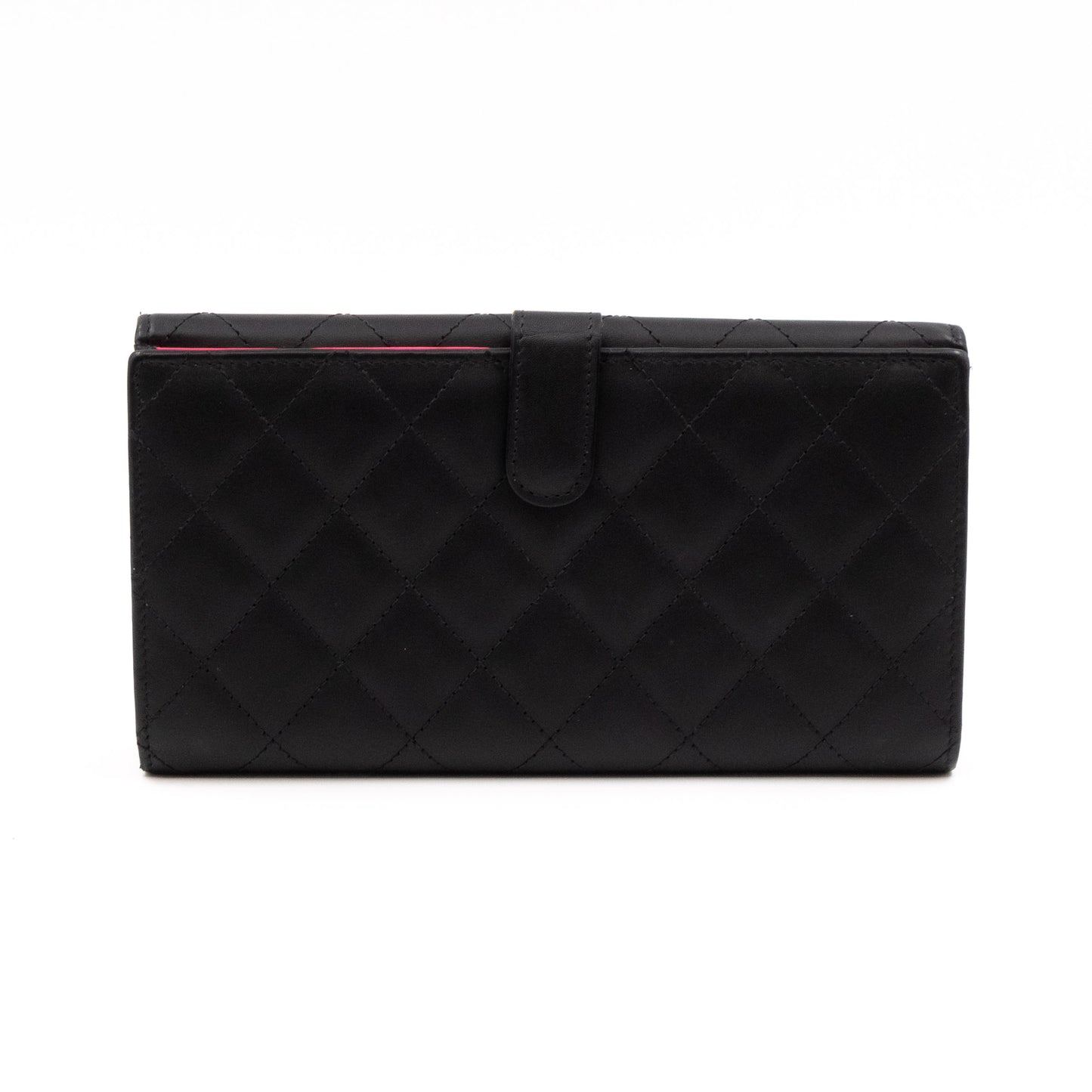 Cambon Long Trifold Wallet Black Leather