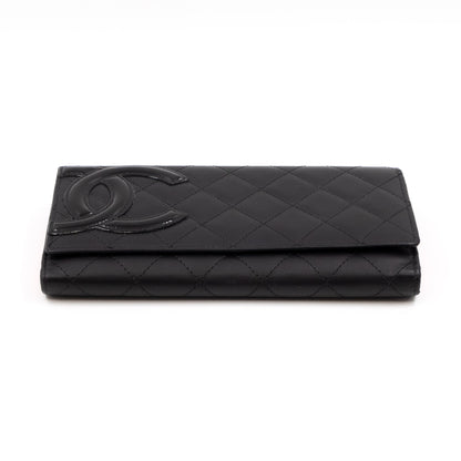 Cambon Long Trifold Wallet Black Leather