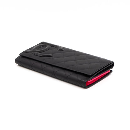 Cambon Long Trifold Wallet Black Leather