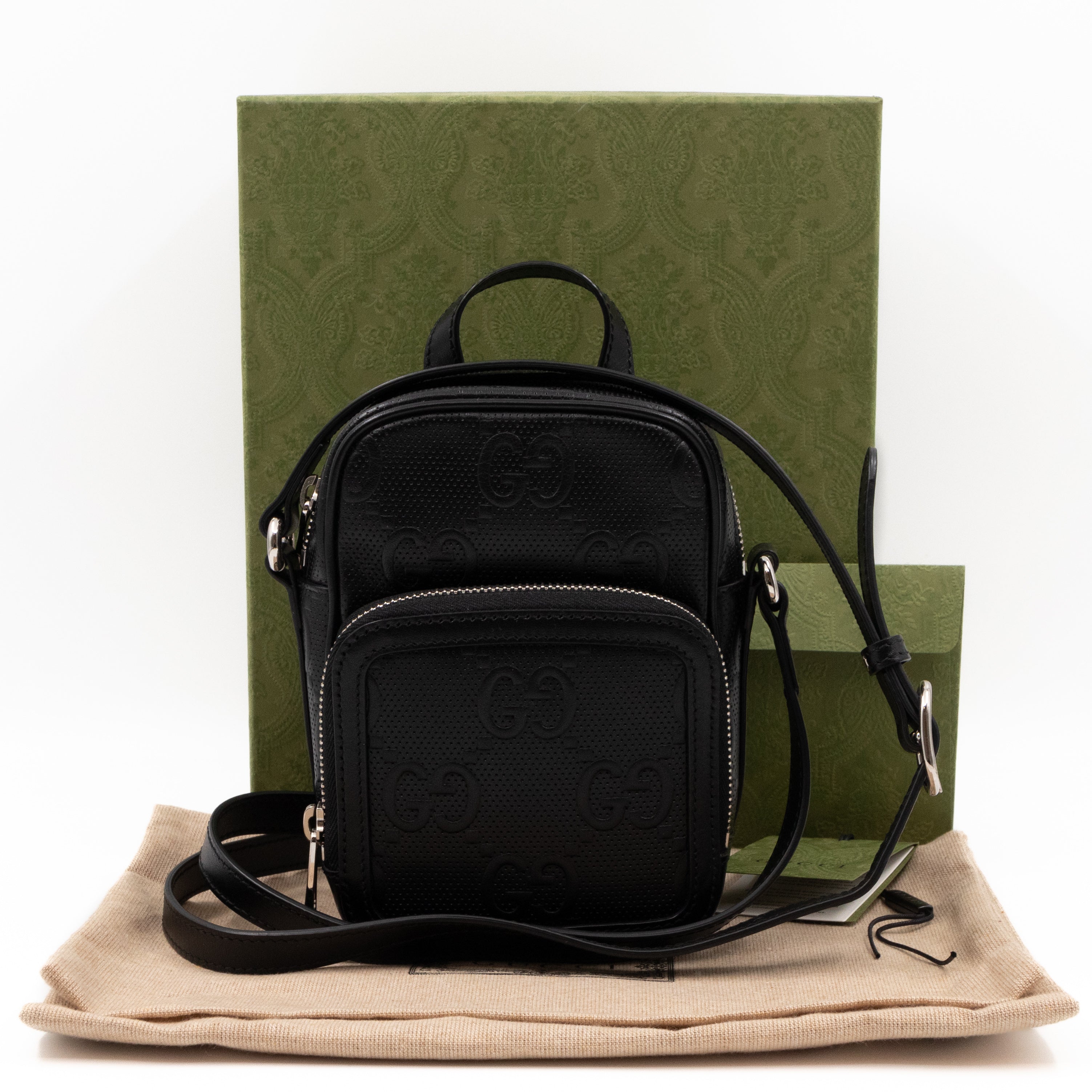 GG Embossed Mini Bag Black Leather