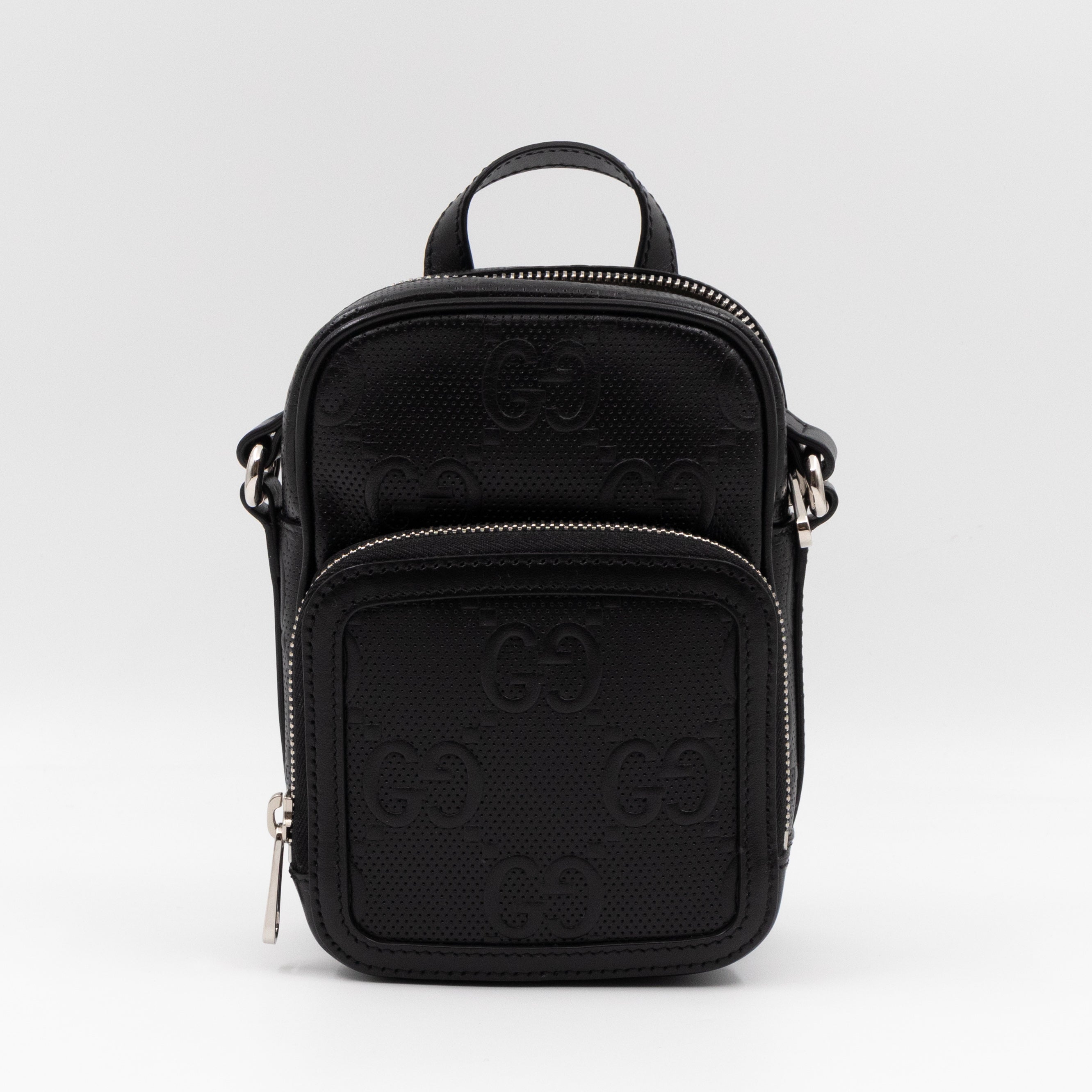 GG Embossed Mini Bag Black Leather