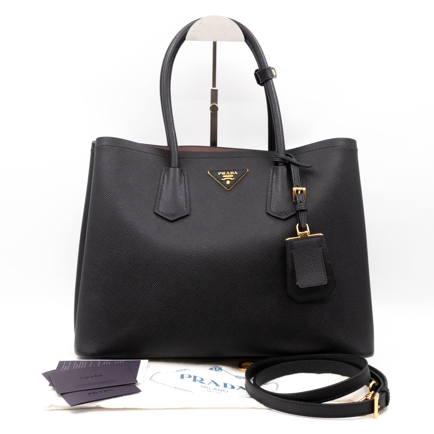Double Bag Large Black Saffiano Leather