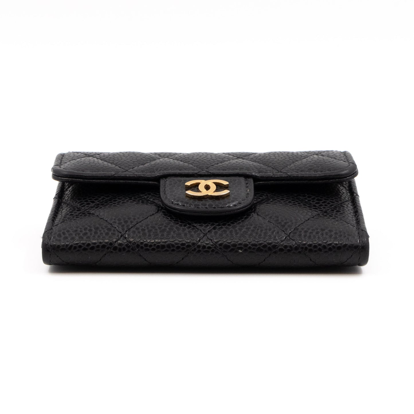 Classic Flap Card Case Black Caviar Gold