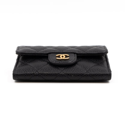 Classic Flap Card Case Black Caviar Gold