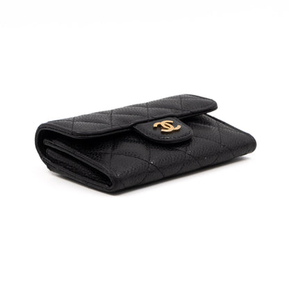 Classic Flap Card Case Black Caviar Gold