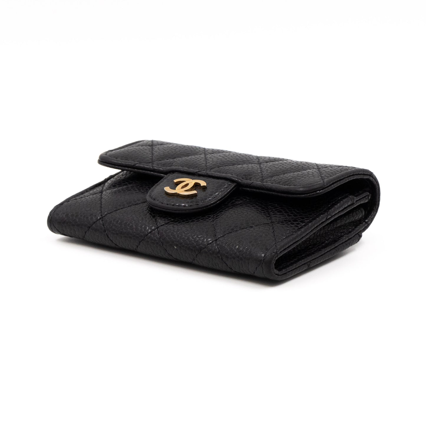 Classic Flap Card Case Black Caviar Gold