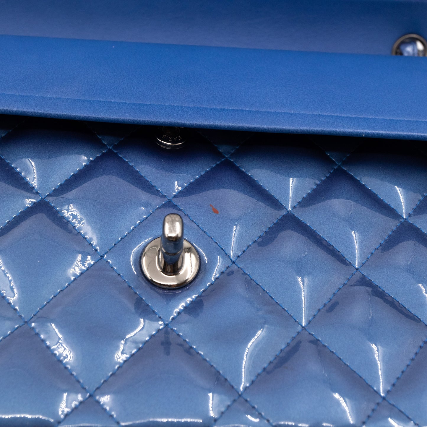 Classic Double Flap Jumbo Royal Blue Metallic Patent Leather