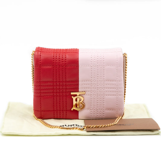 Micro Quilted Lola Shoulder Bag Red & Pink Leather