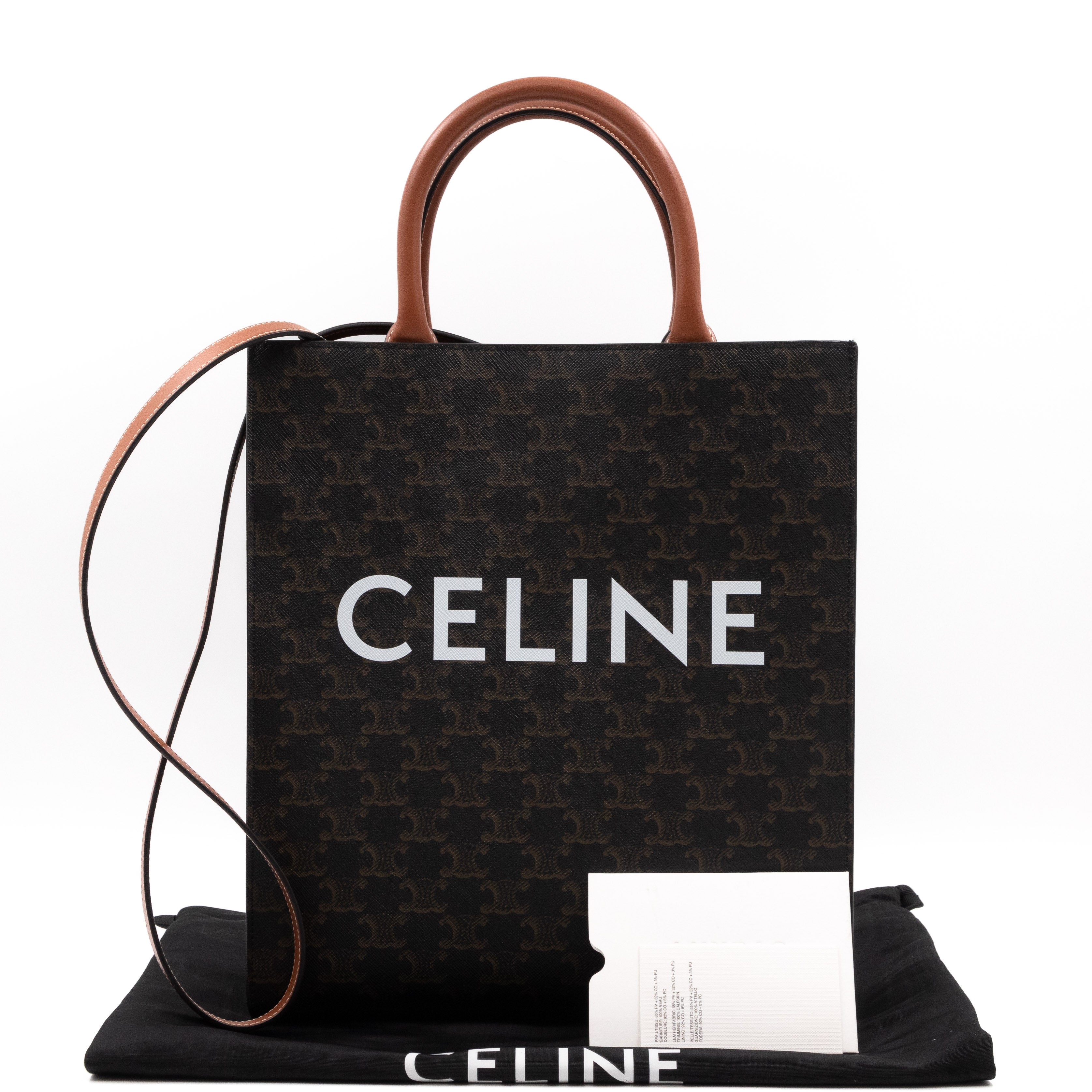 C line Celine Small Vertical Cabas Triomphe Canvas Tan Leather