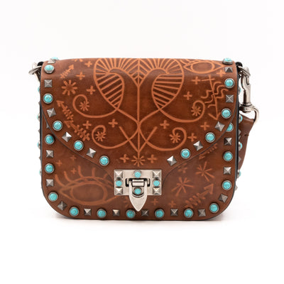 Rockstud Flap Bag Guitar Strap Brown Leather