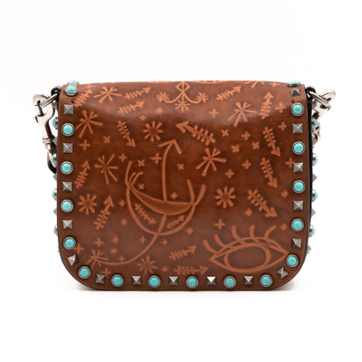 Rockstud Flap Bag Guitar Strap Brown Leather