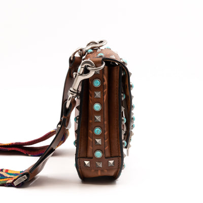 Rockstud Flap Bag Guitar Strap Brown Leather