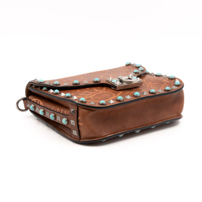 Rockstud Flap Bag Guitar Strap Brown Leather
