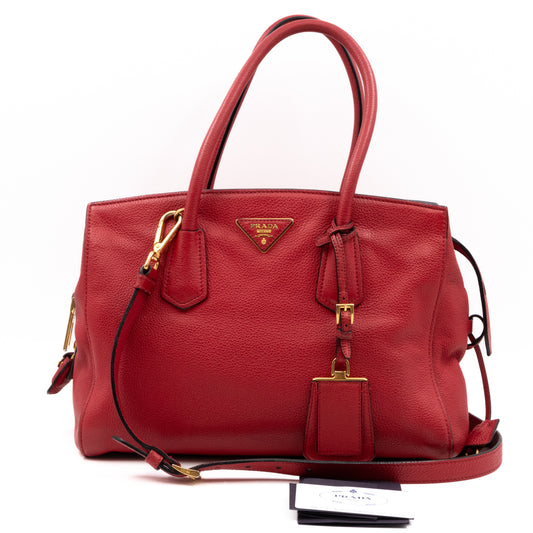 Two Way Tote Bag Fire Red Leather