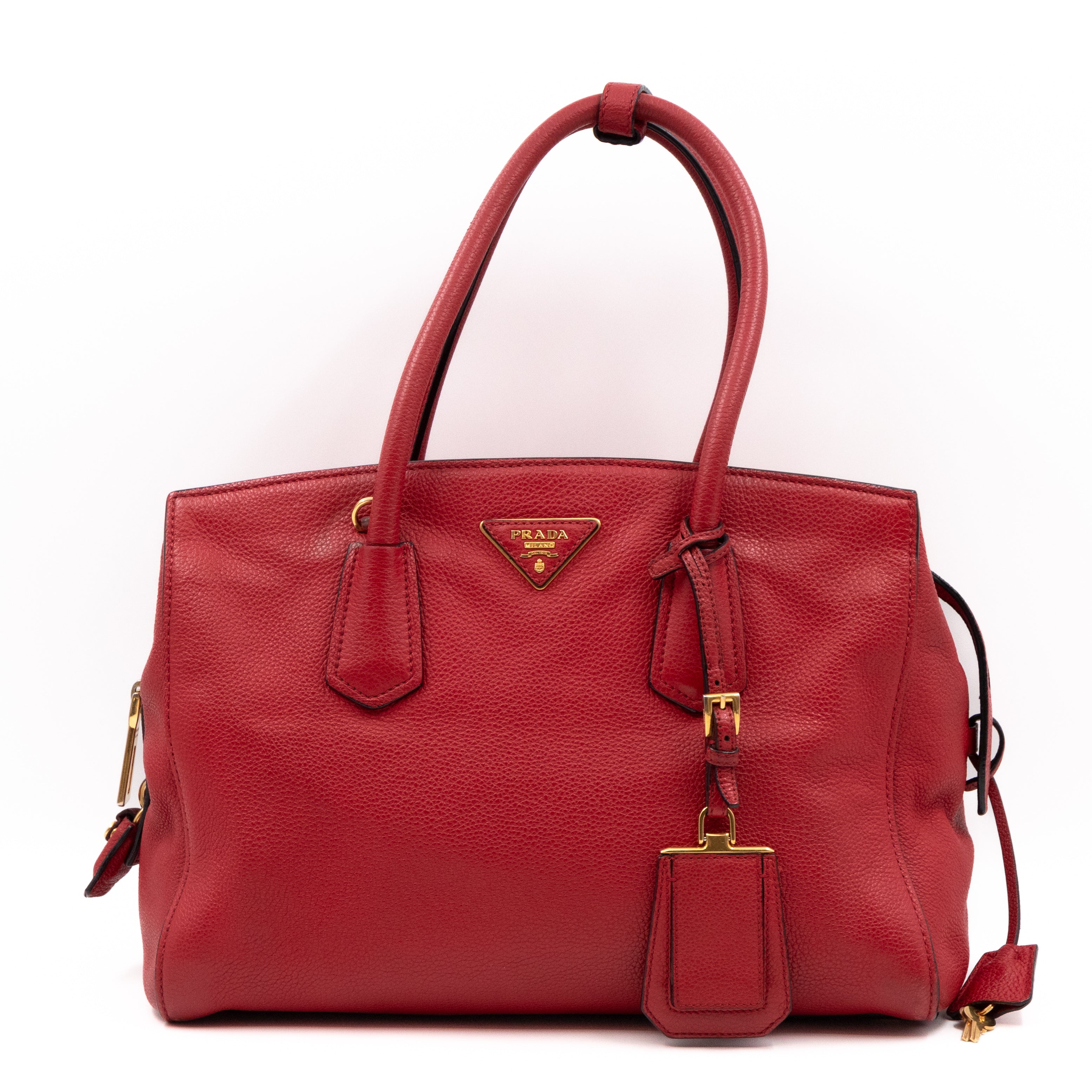 Two Way Tote Bag Fire Red Leather