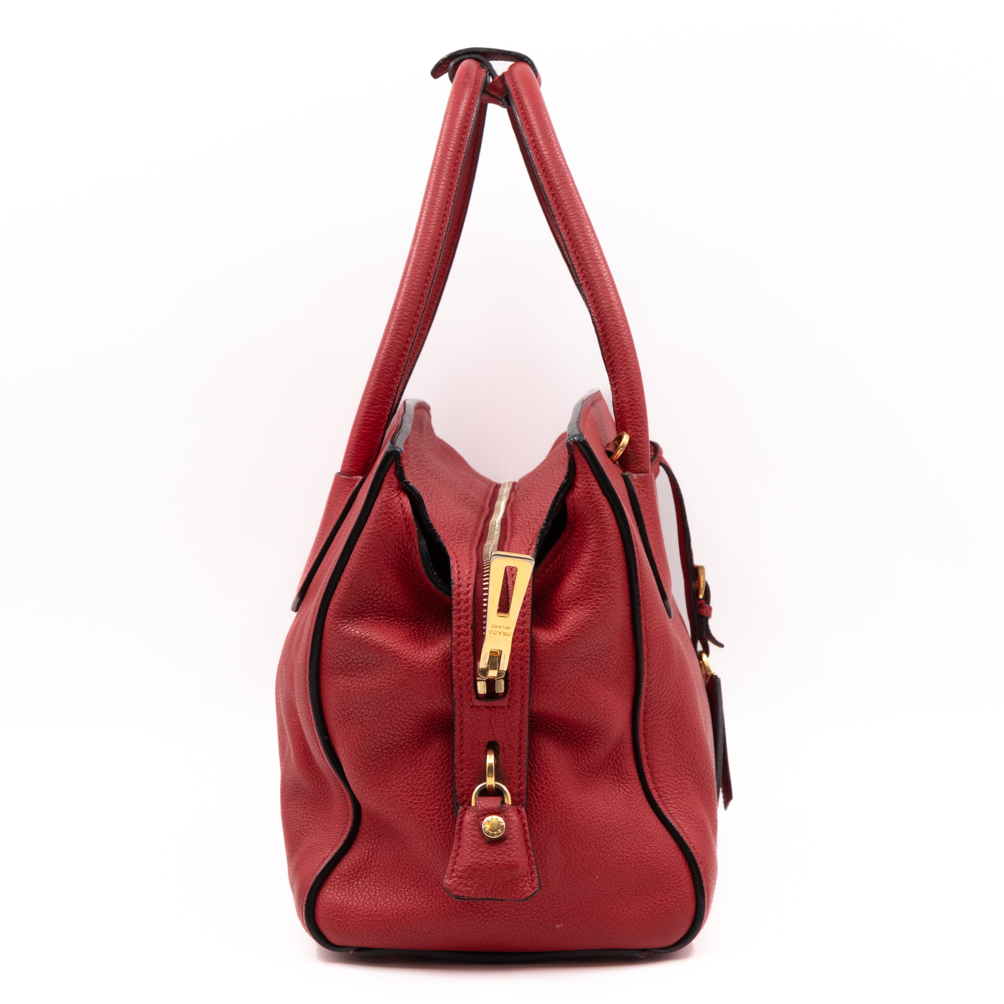 Two Way Tote Bag Fire Red Leather