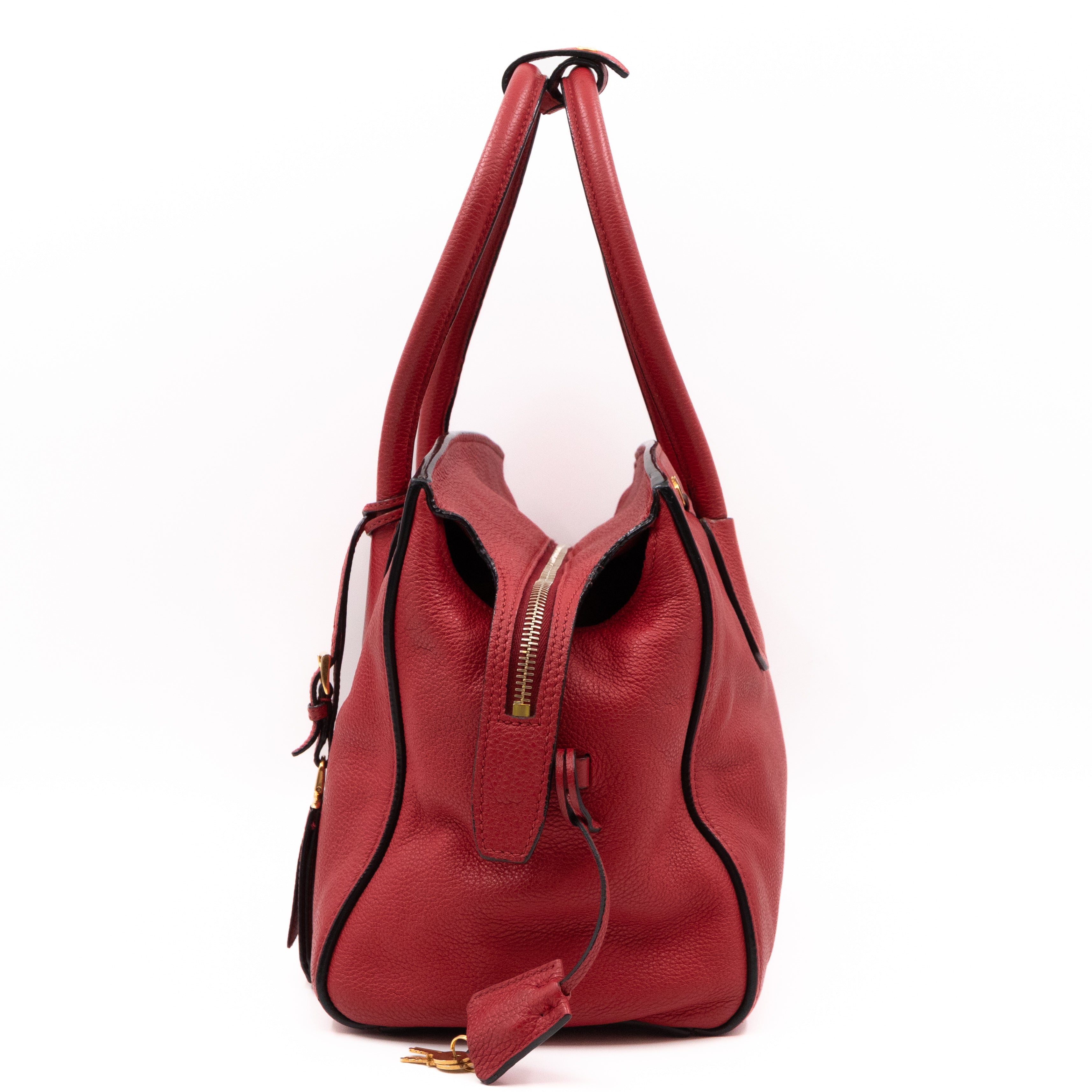 Two Way Tote Bag Fire Red Leather