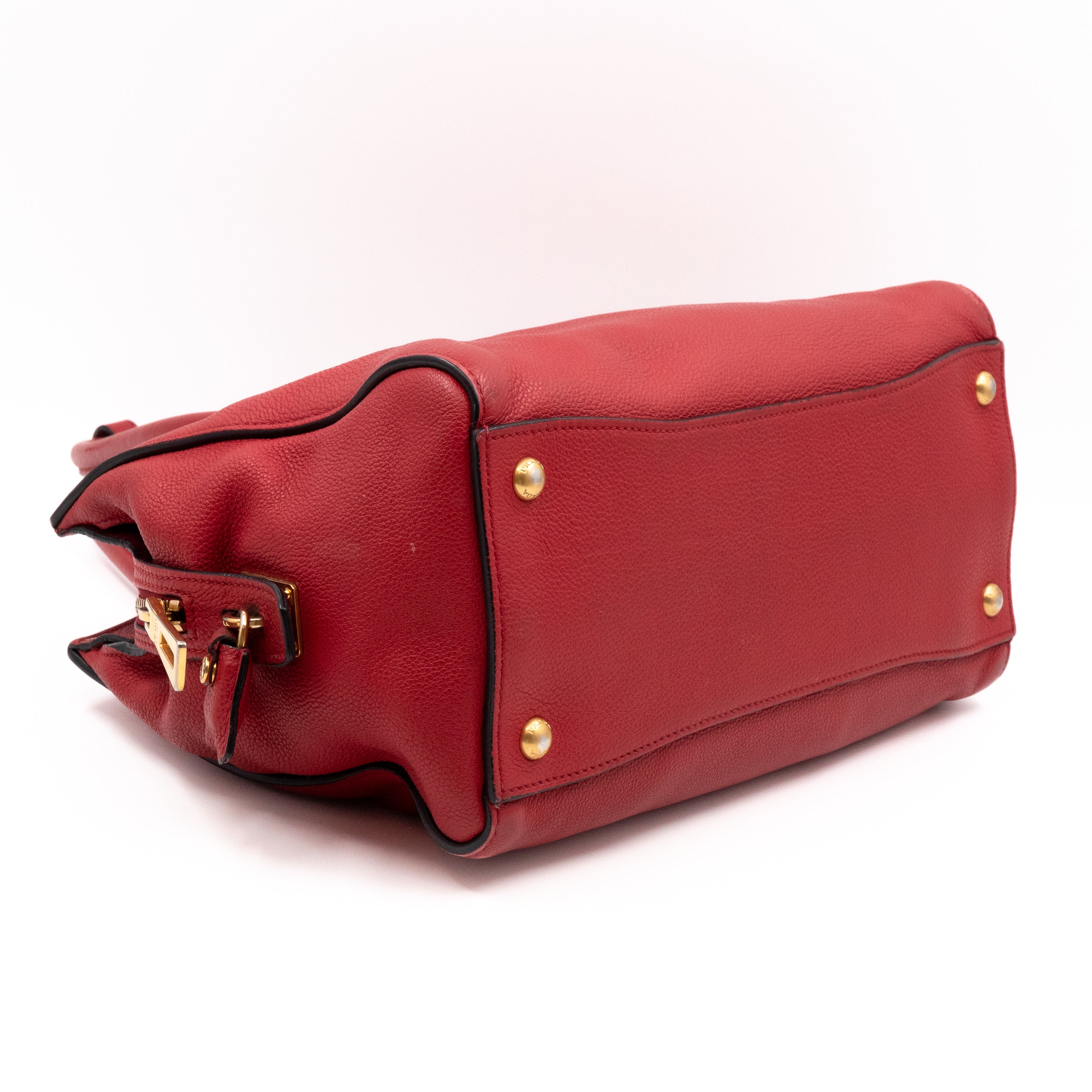 Two Way Tote Bag Fire Red Leather