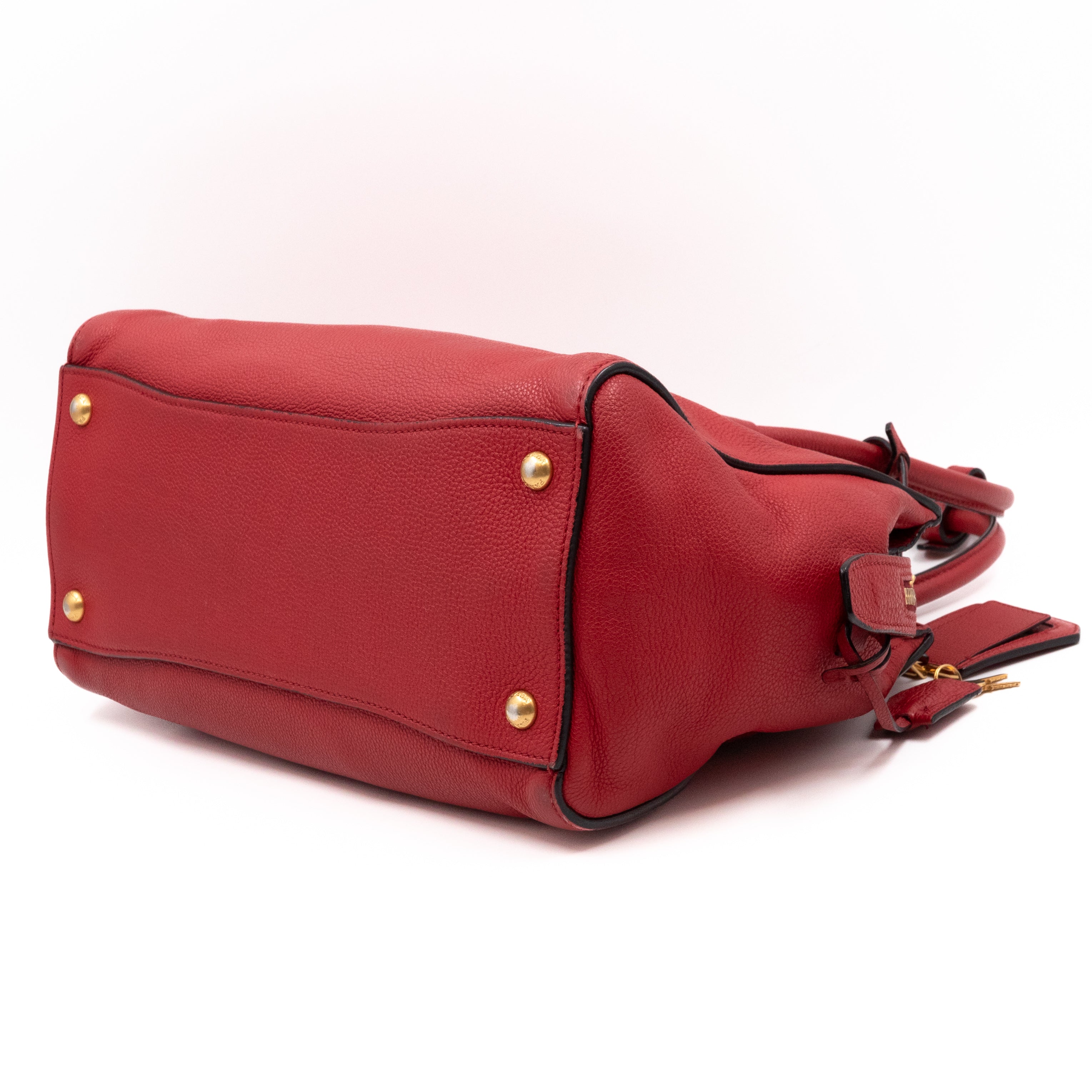Two Way Tote Bag Fire Red Leather