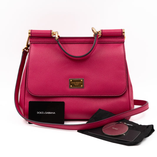 Dolce and Gabbana Pink Leather Medium Miss Sicily Top Handle Bag Dolce &  Gabbana