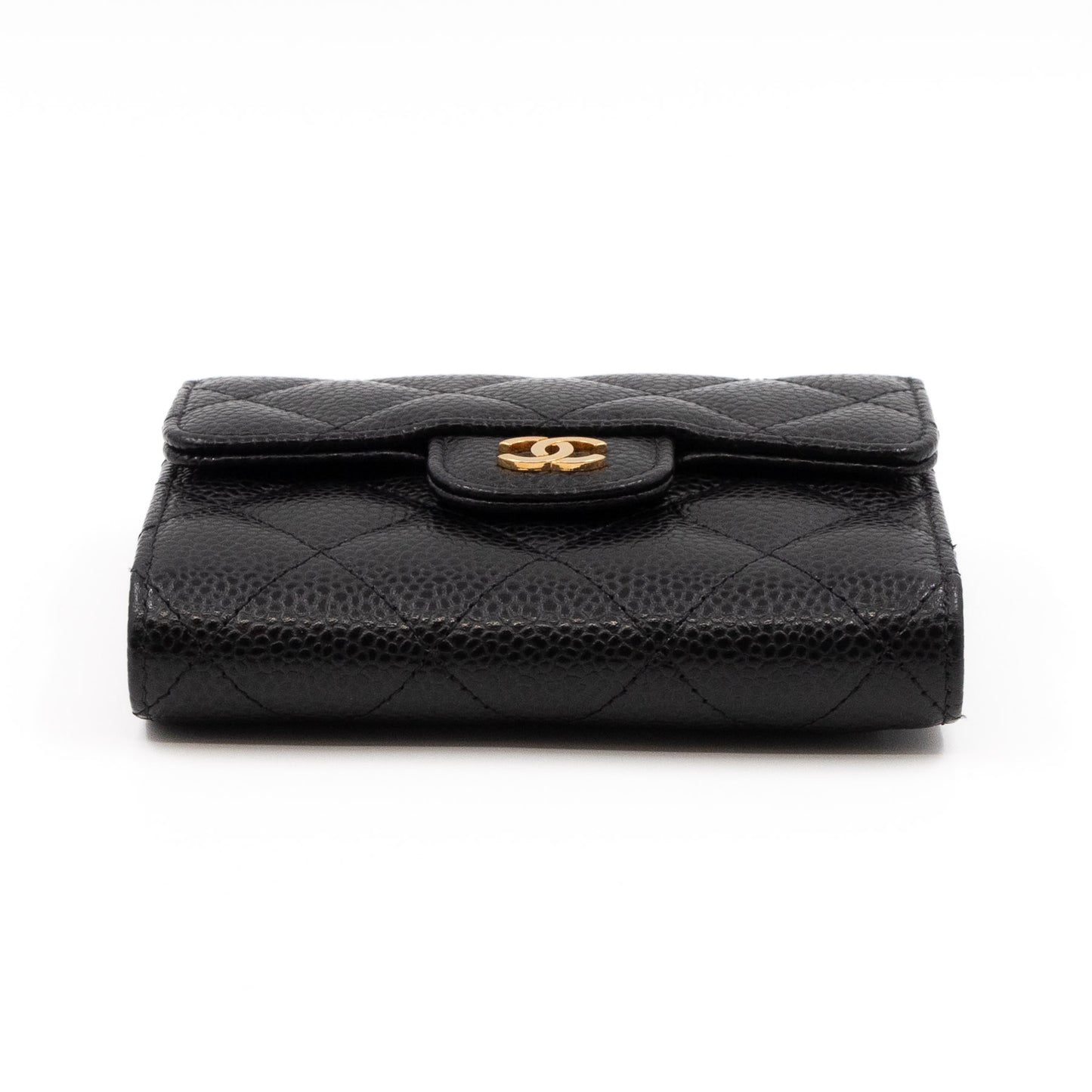 Small Classic Flap Wallet Black Caviar Gold