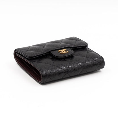 Small Classic Flap Wallet Black Caviar Gold