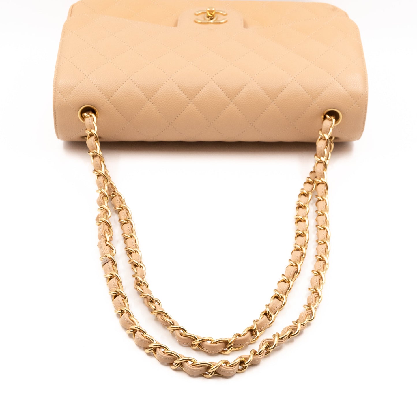 Classic Double Flap Jumbo Beige Caviar Gold