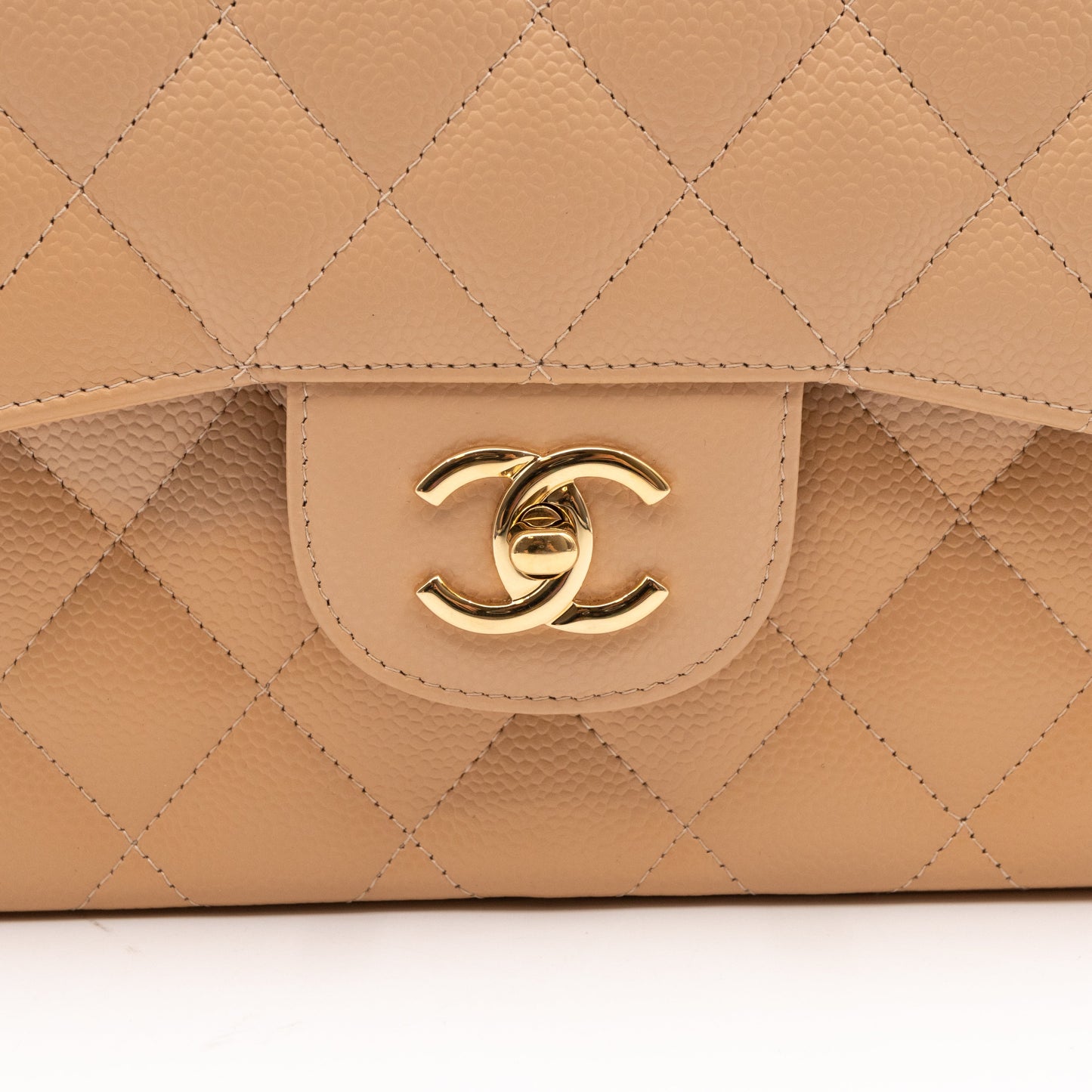 Classic Double Flap Jumbo Beige Caviar Gold