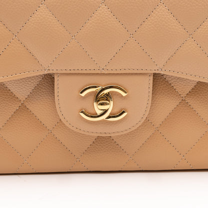 Classic Double Flap Jumbo Beige Caviar Gold