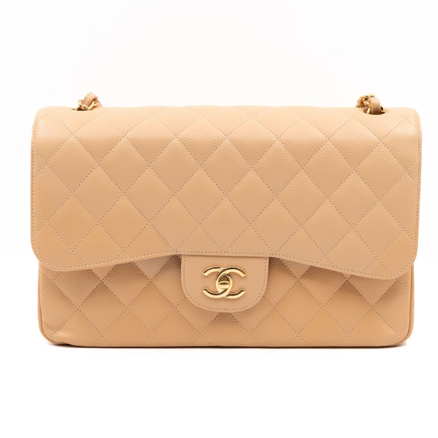 Classic Double Flap Jumbo Beige Caviar Gold